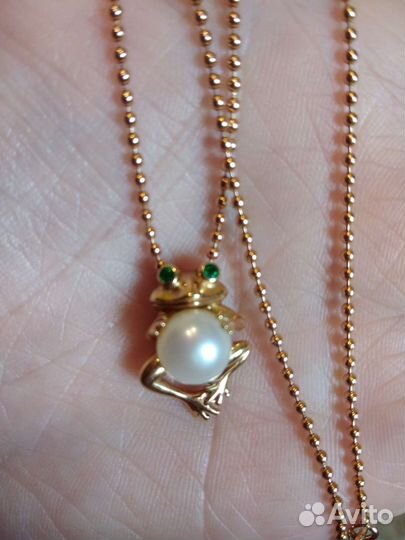 Золотое колье бусы 585 пробы с лягушкой