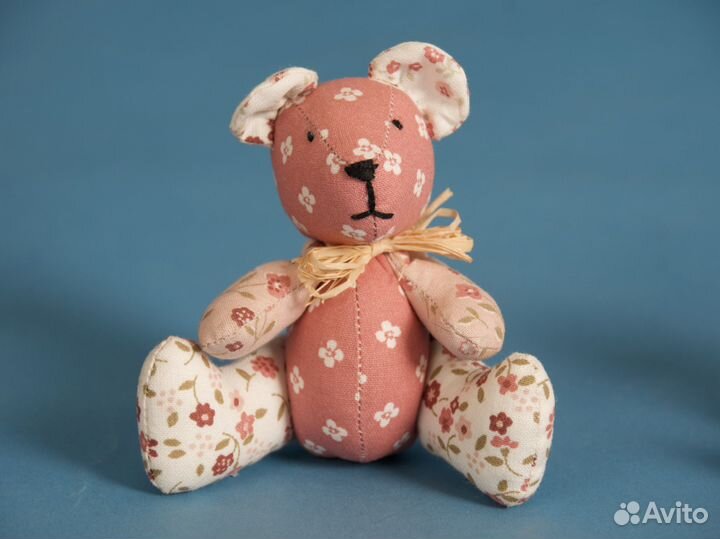Мишка бело-розовый в цветочек из франции