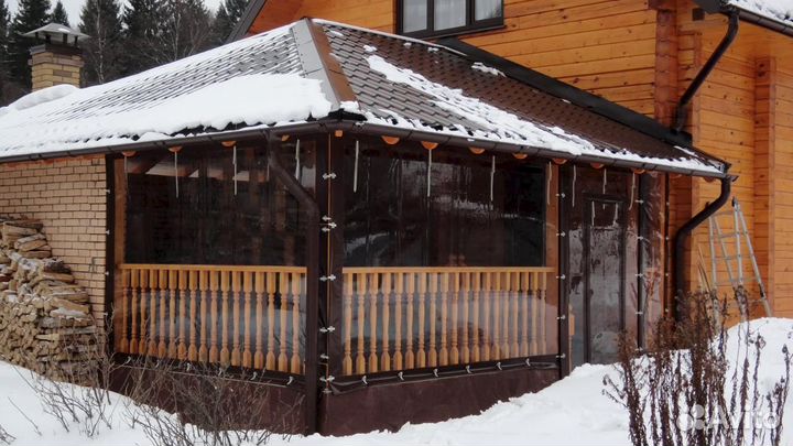 Мягкие окна безрамное остекление беседки, гаражи