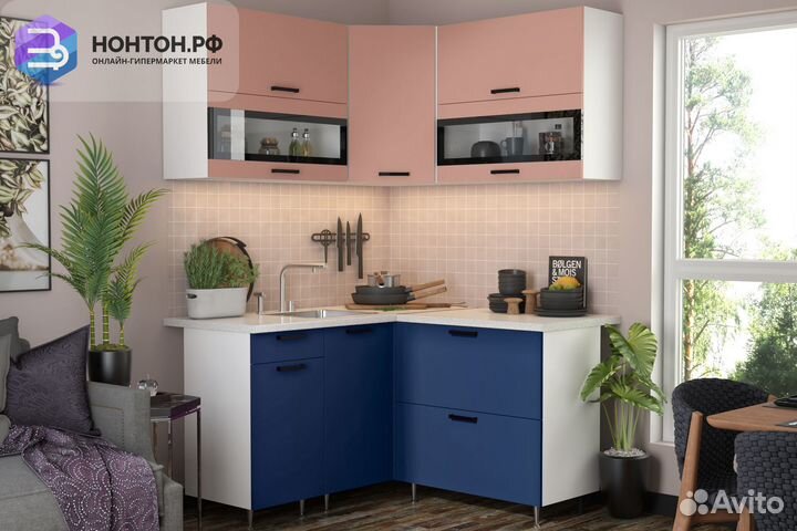 Кухня Техно 1.4 на 1.4 м компоновка №2 пудра софт