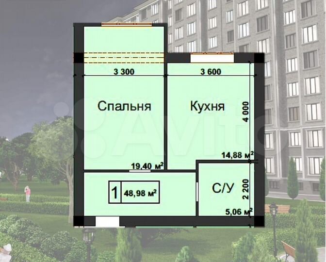 1-к. квартира, 49 м², 3/10 эт.