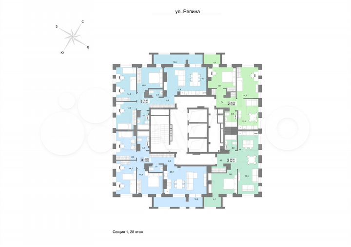 2-к. квартира, 53,9 м², 28/31 эт.