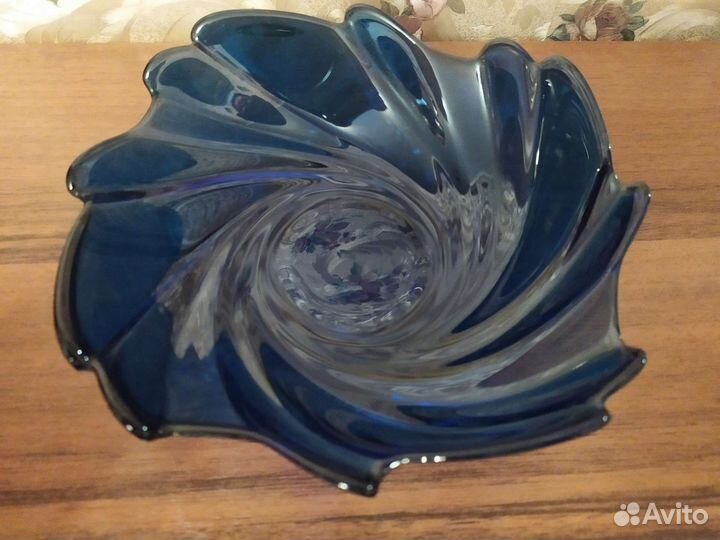 Салатник конфетница синее стекло