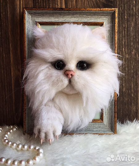 Картина панно объемная (кот валяние)