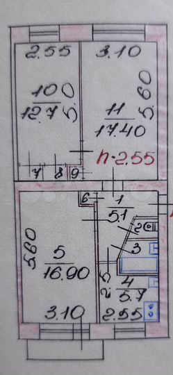 3-к. квартира, 62,6 м², 3/5 эт.