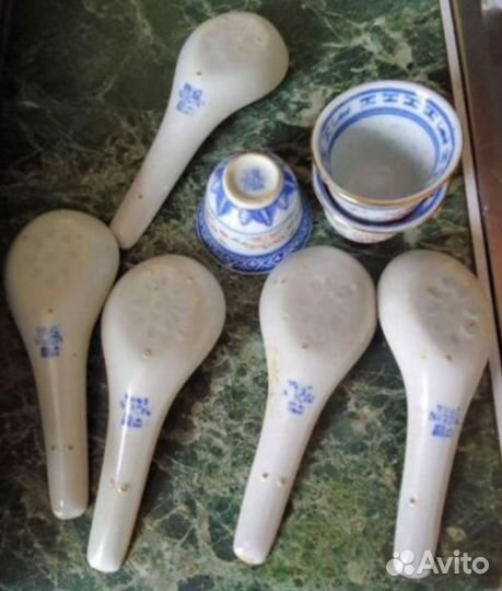 Старинный китайский сервиз голубой рисовый дракон