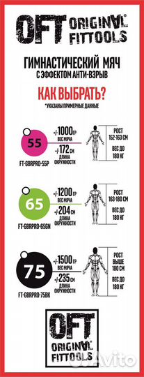 Гимнастический мяч Original FitTools 65 см красный