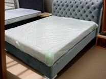 Кровать интерьерная серый велюр с матрасом
