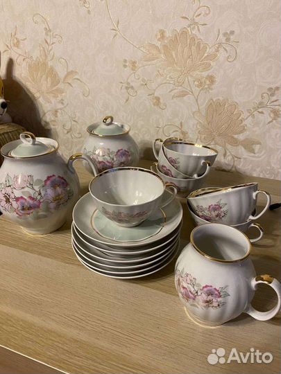 Чайный сервиз Дулево, сахарница, чашки