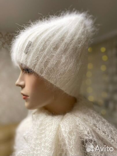 Шапка вязаная из пуха норки женская пуховая