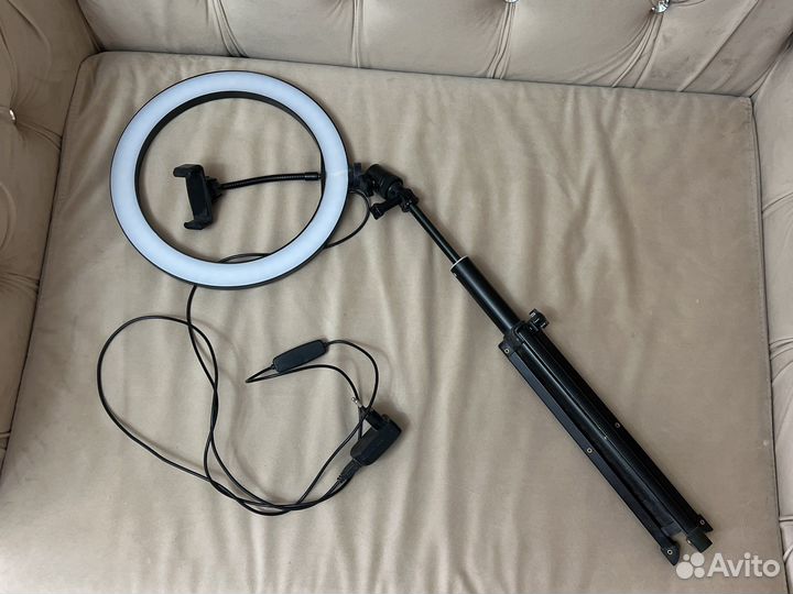 Лампа кольцевая со штативом и палкой селфи 26 см с