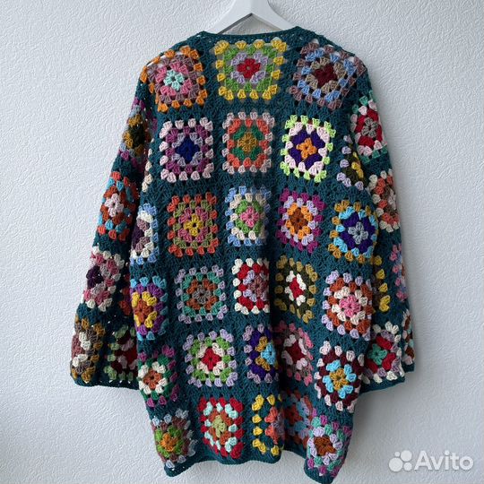 Кардиган бабушкин квадрат кроше вязаный