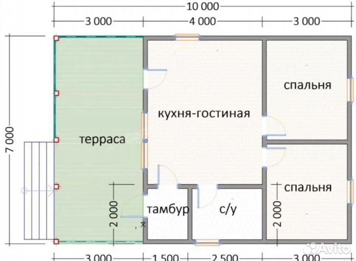 Дачный каркасный дом 10х7м