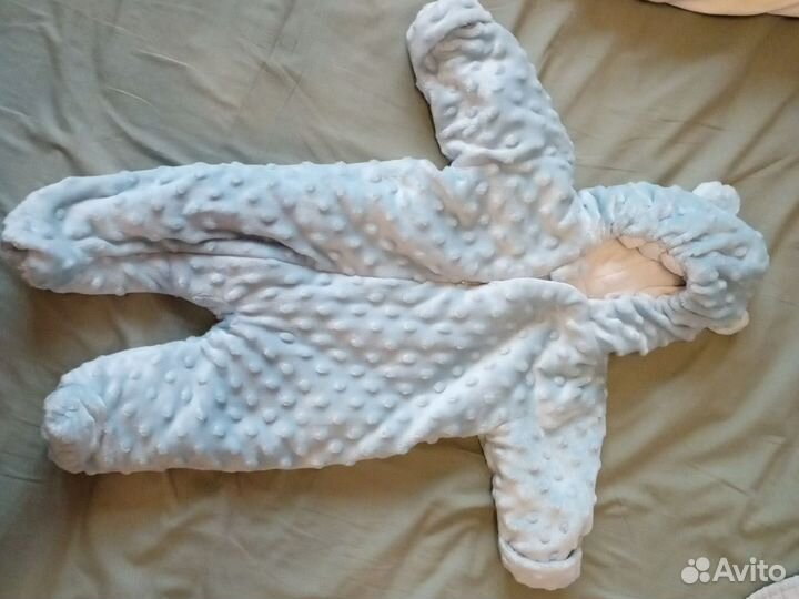 Детский голубой Комбинезон плюшевый на выписку