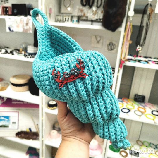 Вязаная корзина ракушка из полиэфирного шнура