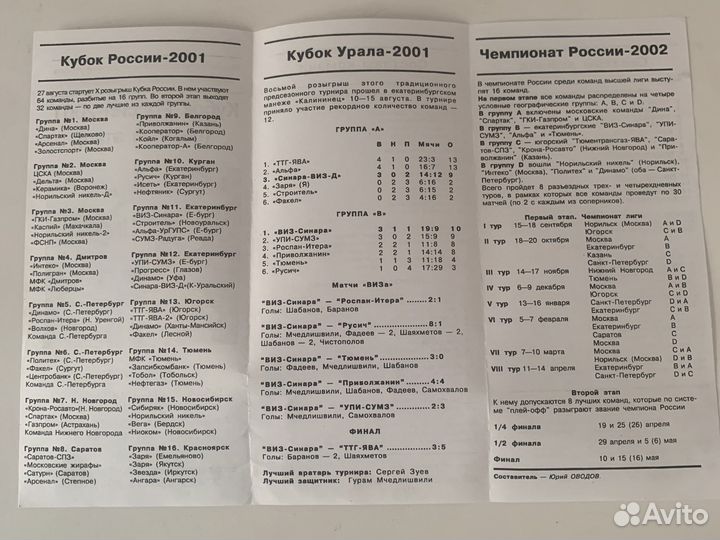 Программки по мини-футболу за 2001год