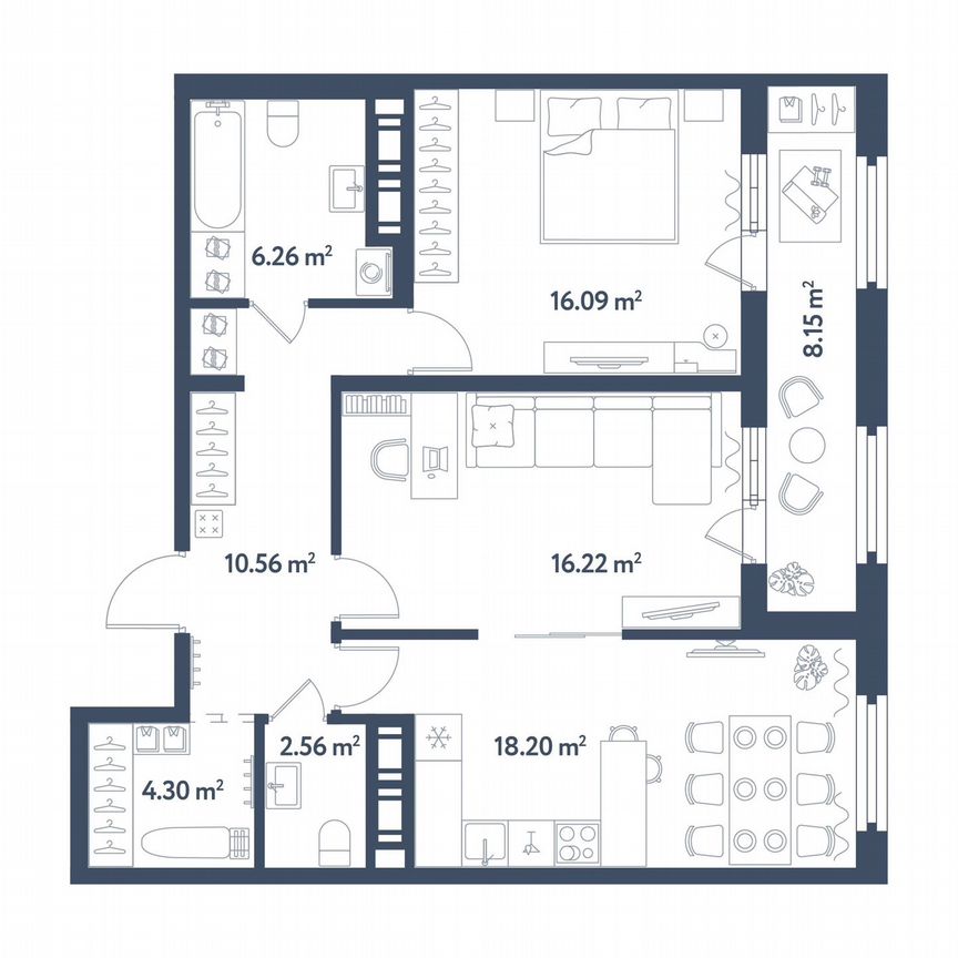 2-к. квартира, 78,3 м², 7/11 эт.