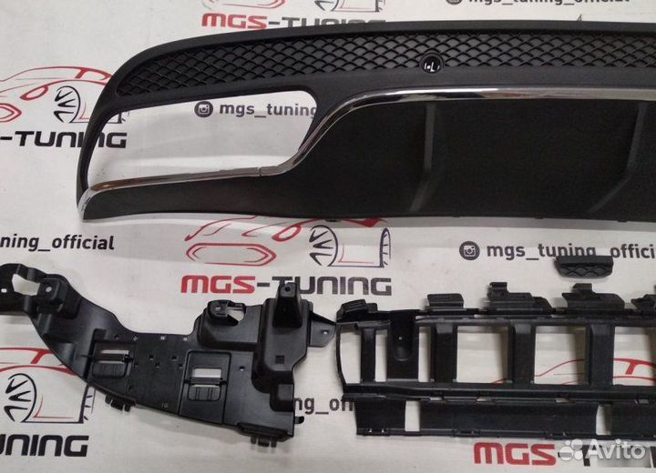 Mercedes C-Class w205 задний диффузор 63 AMG Хром