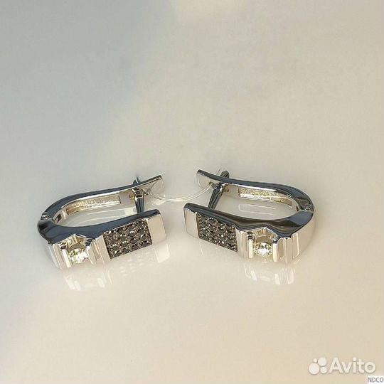 Серьги с черными бриллиантами, бриллиантами 4,88г