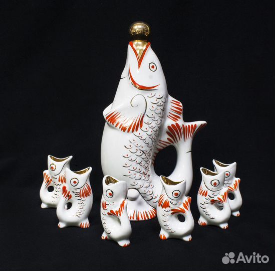 Набор Графин и 6 рюмок Рыбки, Полонное