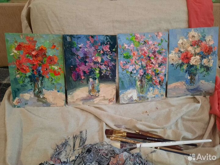 Живопись. Картина маслом Маки. Букет с маками