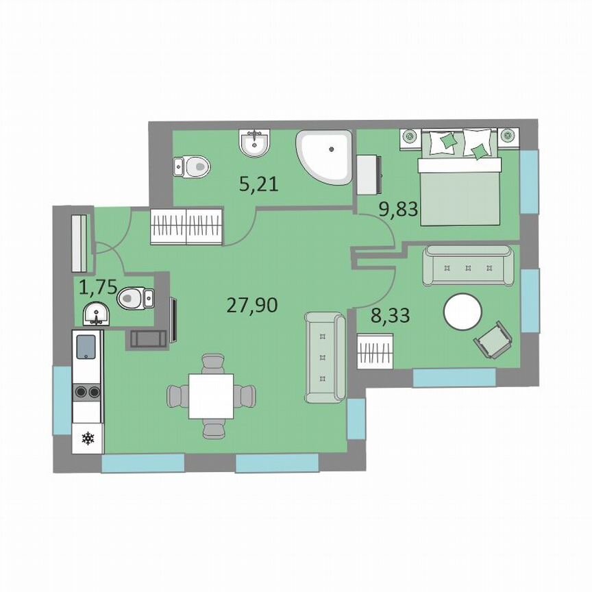 2-к. апартаменты, 52,4 м², 11/13 эт.