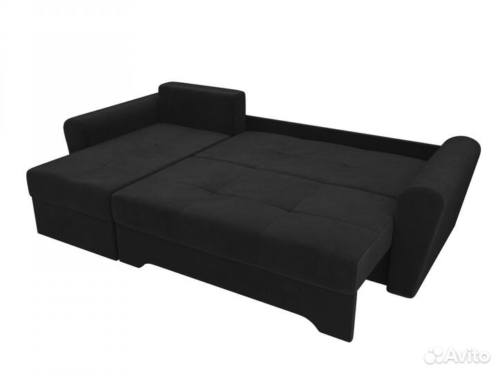 Диван угловой Амстердам левый угол, микровельвет, черный