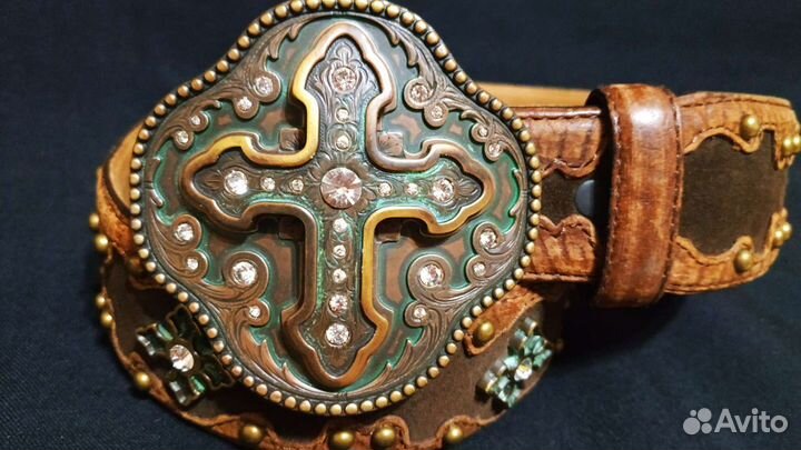 Ремень кожаный Affliction с медной пряжкой