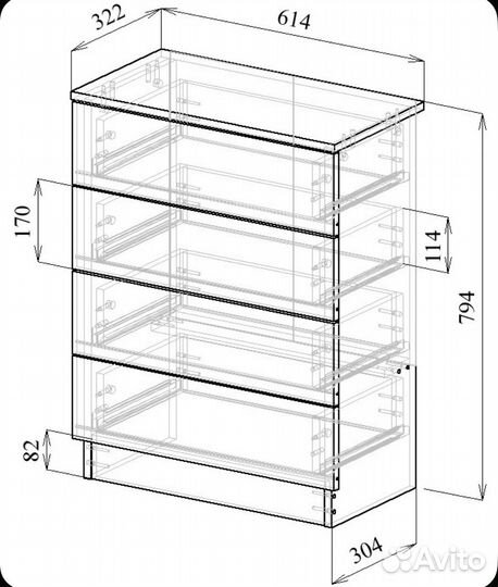 MFMaster Комод, 4 ящ., 61.4х32.2x79.4 см