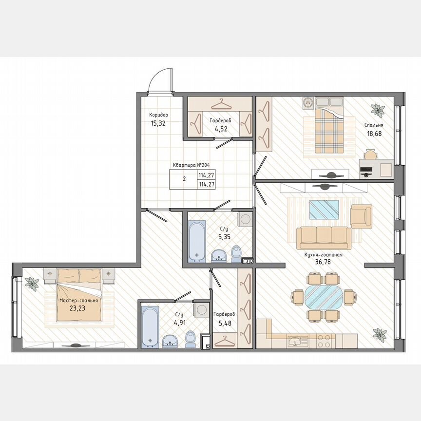 2-к. квартира, 114,3 м², 1/9 эт.