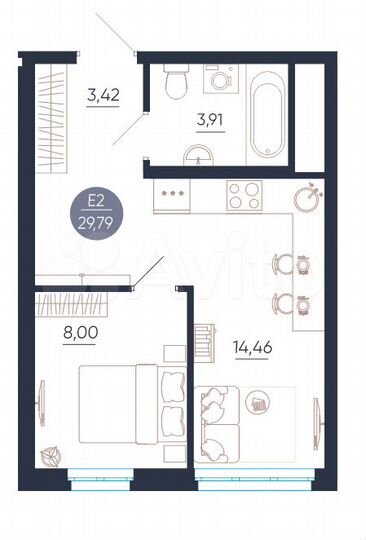 1-к. квартира, 29,8 м², 5/25 эт.