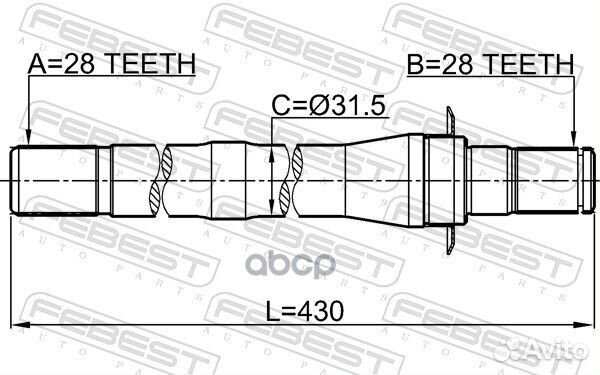 Полуось правая 28X430X28 1212CM10AT4WD Febest