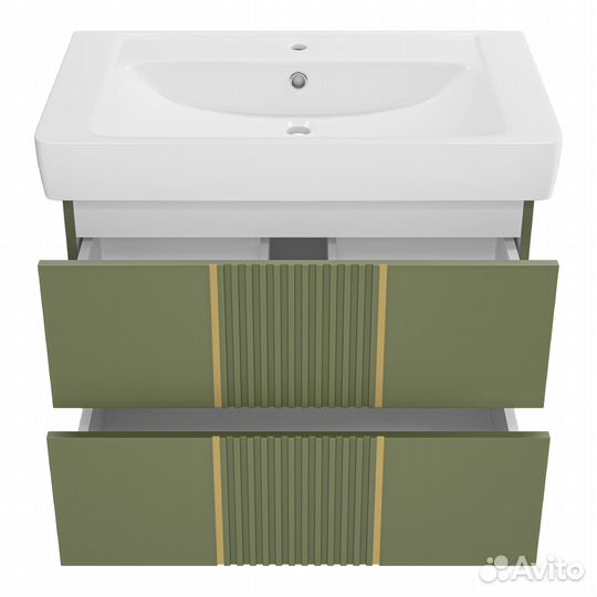 Тумба с раковиной Brevita Vega - 80 ут000022676 подвесная, 2 ящика, олива