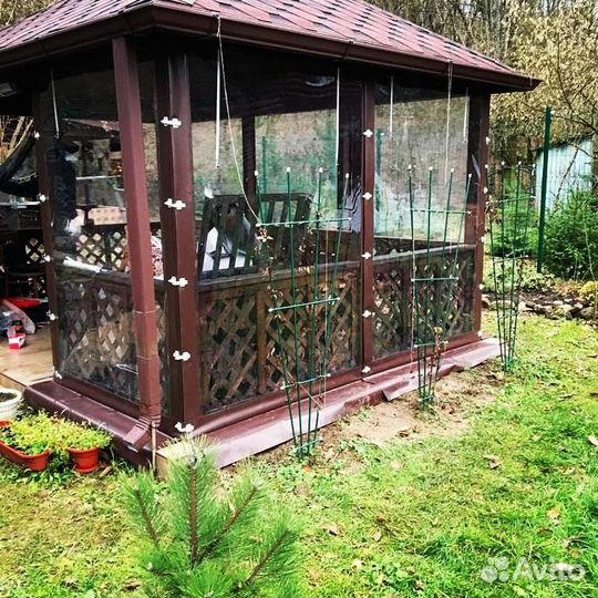 Мягкие окна безрамное остекление беседки, гаражи