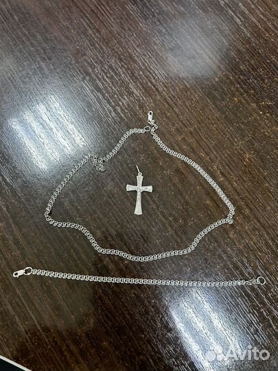 Серебряная цепь, крест, браслет 925 проба