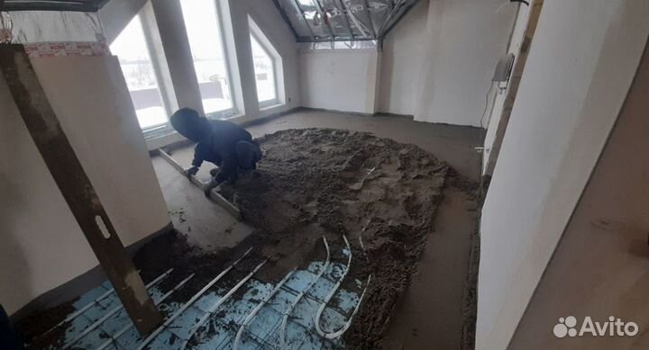 Полусухая стяжка полов в офисе