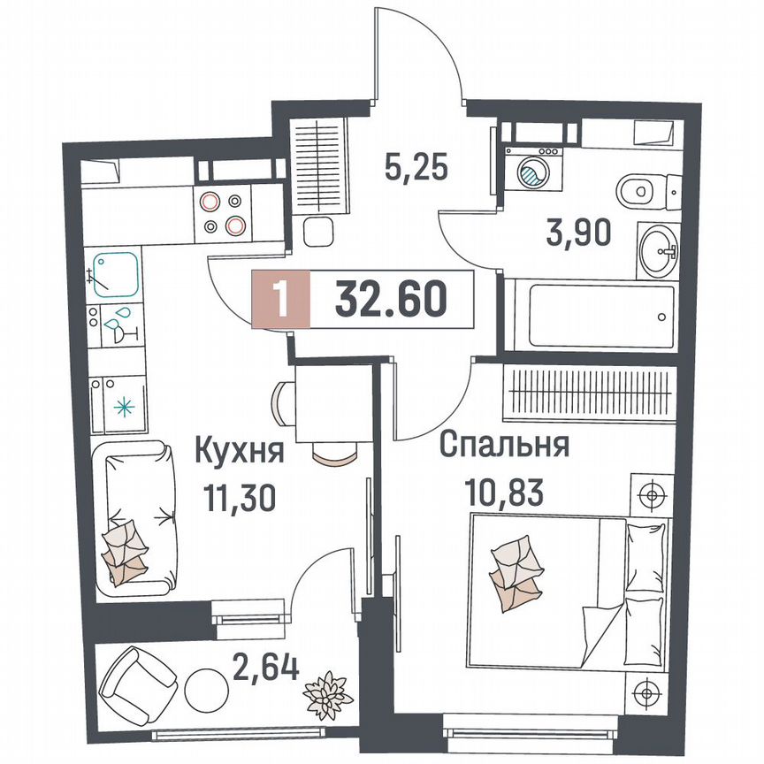 1-к. квартира, 32,6 м², 18/18 эт.