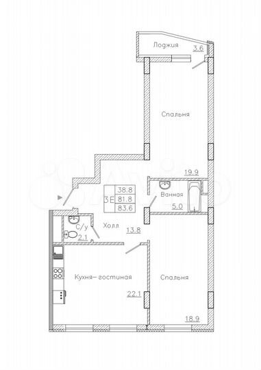2-к. квартира, 83,6 м², 4/18 эт.