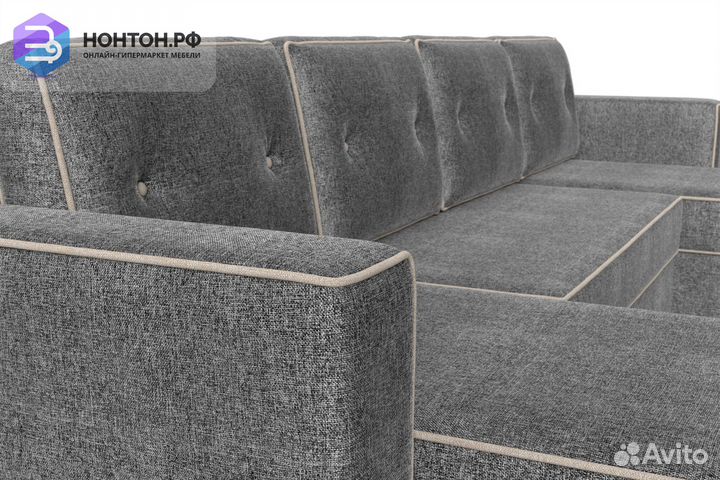 Диван п-образный еврокнижка Принстон рогожка серая