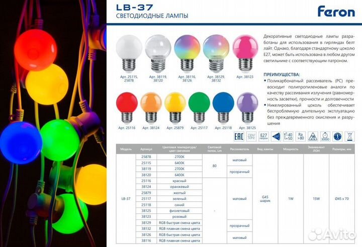 Лампа LB-37 для уличной гирлянды Белт Лайт 1Вт