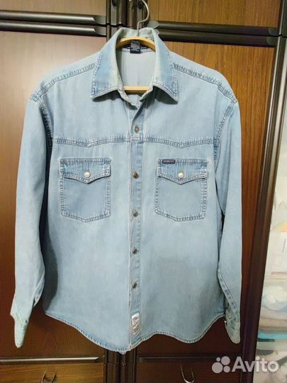Мужская рубашка джинсовая голубая