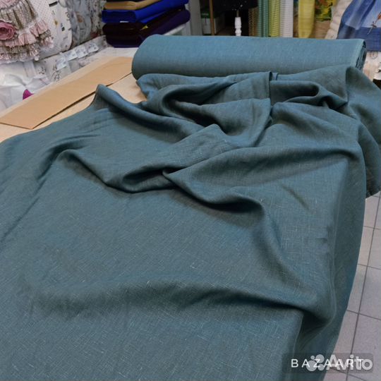 Костюмная ткань лён Голубая ель, Беларусь