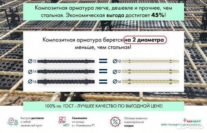 Стеклопластиковая арматура 10 мм, в мотке 50 м