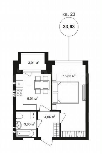 1-к. квартира, 35,7 м², 2/4 эт.