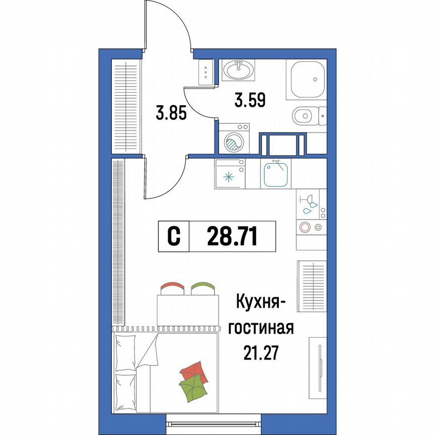 Квартира-студия, 28,7 м², 4/16 эт.