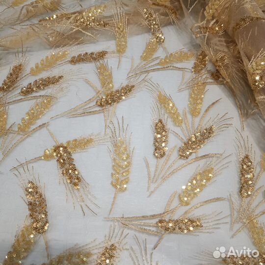 Фатин с вышивкой золотые колоски