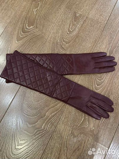 Перчатки женские кожаные длинные
