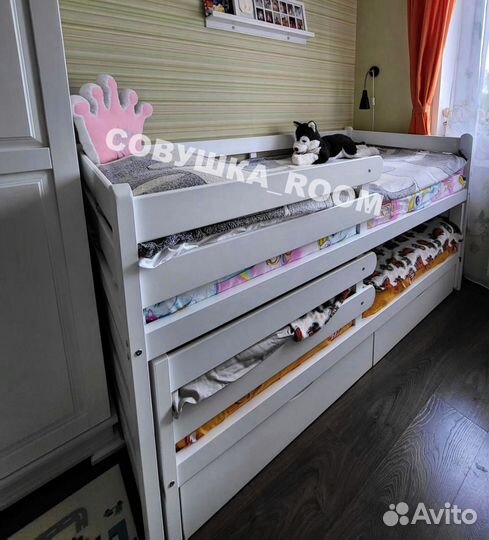 Двухъярусная Кровать из бука выдвижная для двоих д