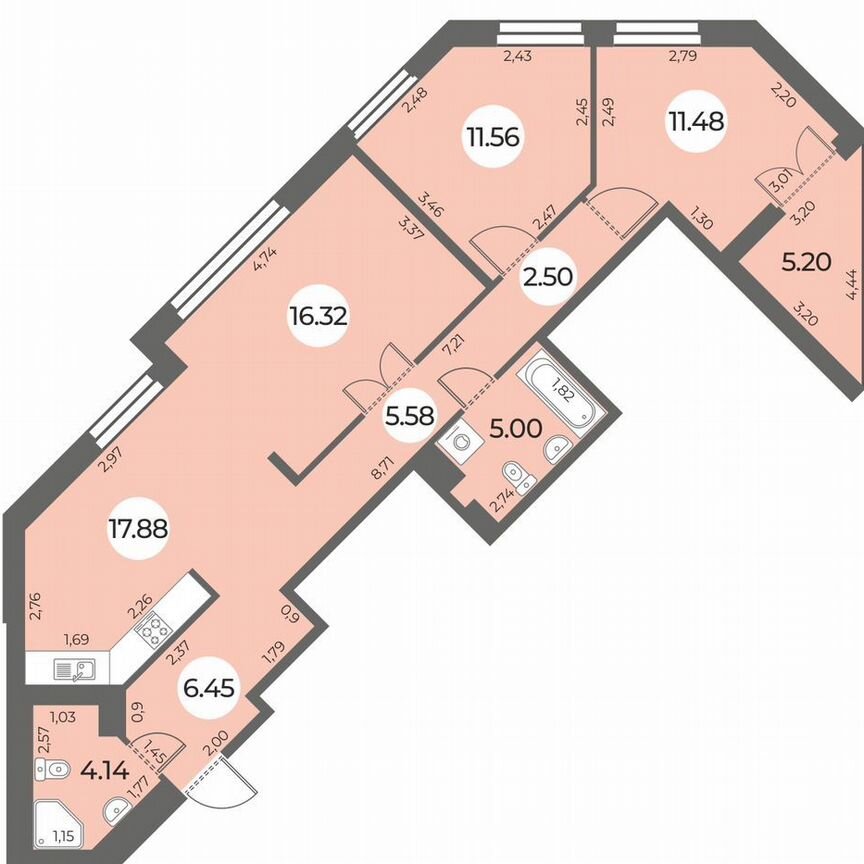 3-к. квартира, 83 м², 7/24 эт.