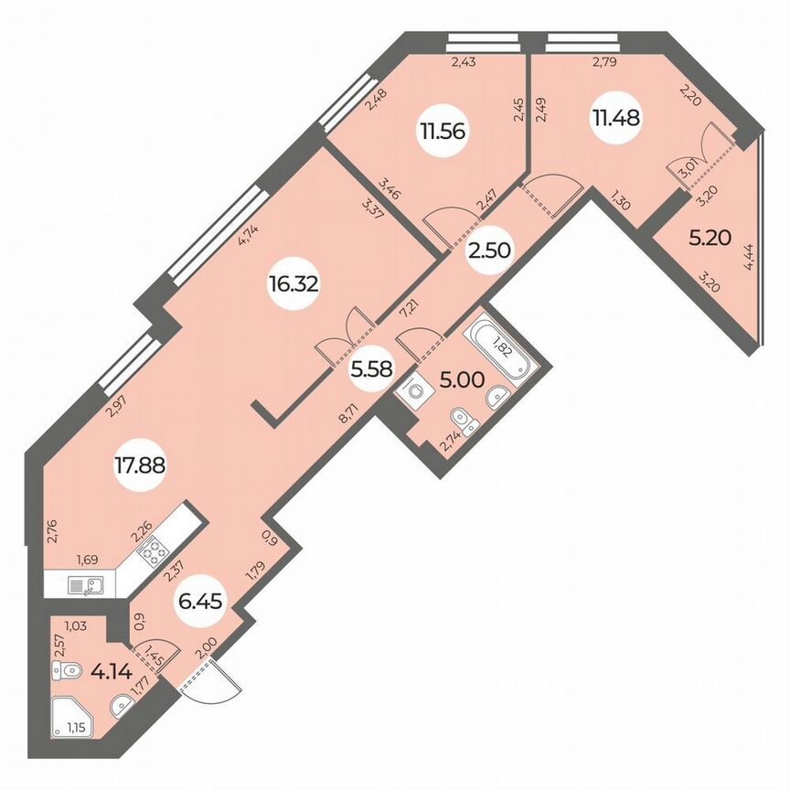 3-к. квартира, 83 м², 7/24 эт.